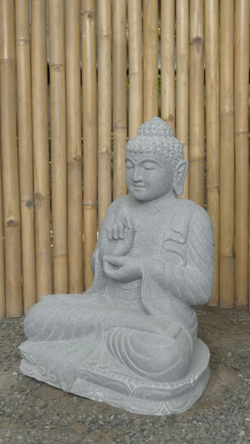  Product image 2 of the product “Seated Buddha made of Riverstone in Dharmachakra position - gesture of wheel of the teaching of Dharma. About 61cm height. ”